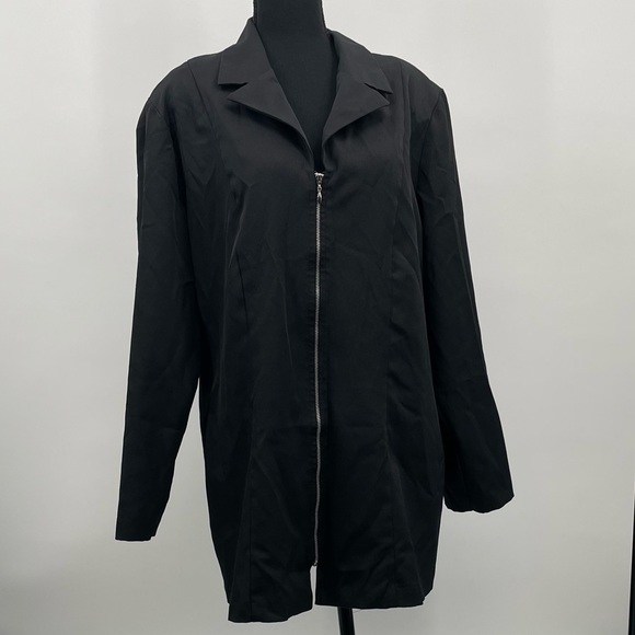 Fashion Bug Jackets & Blazers - Vintage Fashion Bug Black Zip Front Longline Blazer Jacket Plus Size